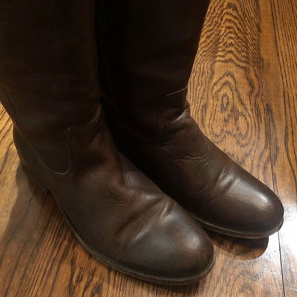 FRYE Brown Leather Mid Calf Campus Smooth Shaft Western Boots Low Heel Size 9 - Picture 6 of 16